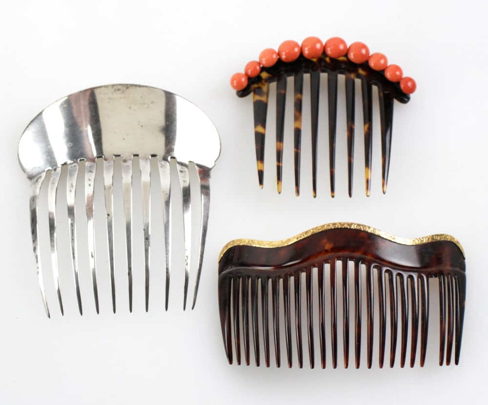 Mantilla Combs, 14k Trim, Coral Beaded, Sterling (1 of 8)