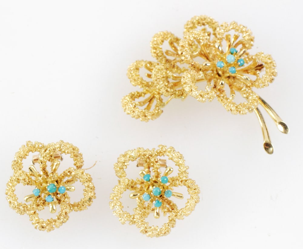 18k Yellow Gold and Turquoise 3-pc Suite (1 of 8)
