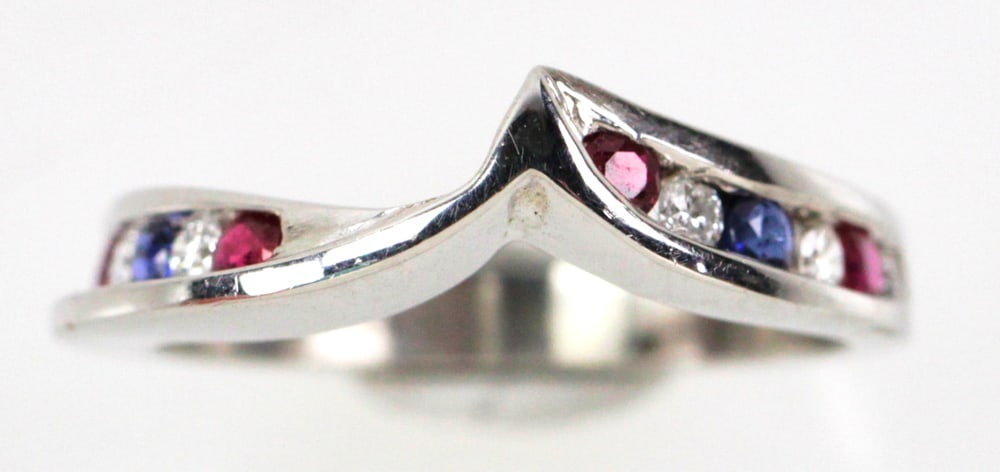 14k White Gold, Diamond, Ruby, Sapphire Ring (1 of 9)