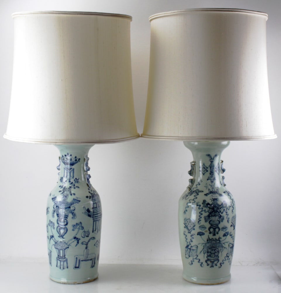 Pair of Chinese Celadon Lamps (1 of 11)