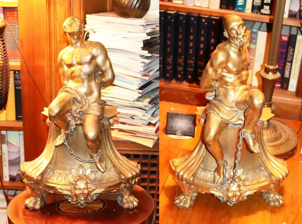 Pair of 19thC French Bronze Ormolu Shackled Figures (1 of 9)