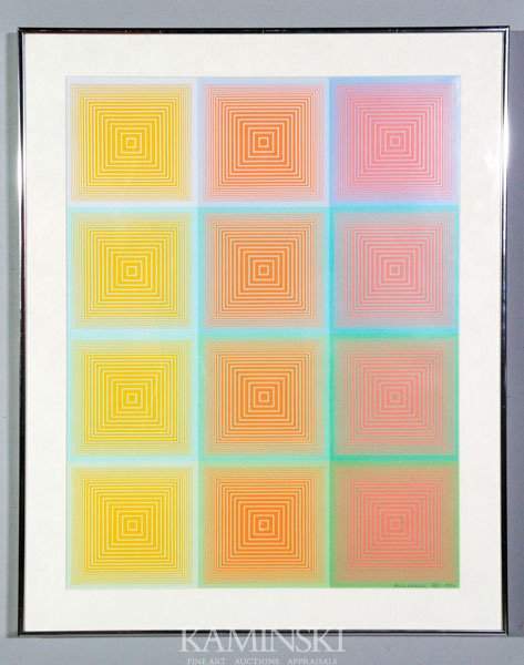 Anuszkiewicz, "Inward Eye, Print": Richard Joseph Anuszkiewicz (American Artist, b. 1930) "Inward Eye", print, signed in pencil, 73/100, 25 1/2" x 19 1/2", 30" x 24" (frame).