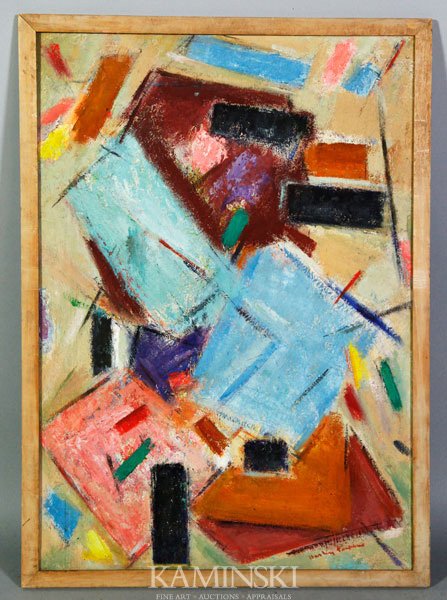 Perkins, "Metaphor", O/M: "Metaphor", oil on masonite, signed lower right Harley Perkins, label verso Painting Metaphor $350 Harley Perkins 30 Ipswich St Boston, 34" x 24", 35 5/8" x 25 1/2" (frame).