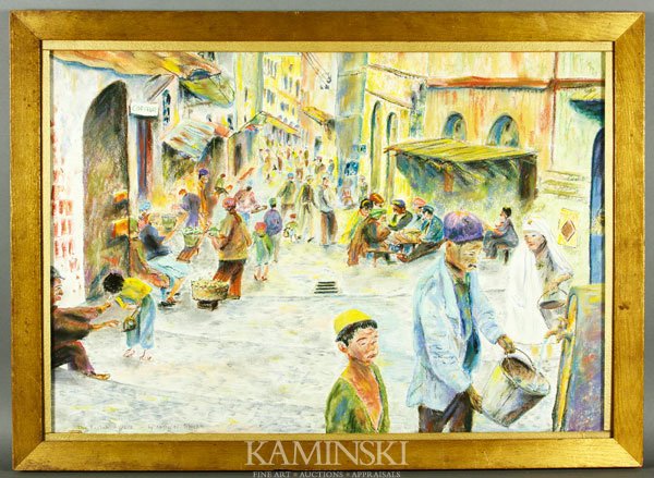 "The Kasbah Algiers", Pastel: "The Kasbah Algiers", market scene, pastel on paper, signed lower left Nothgiel Sirrah, circa late 1950's, 19" x 28", 22 3/4" x 31 3/4" (frame).