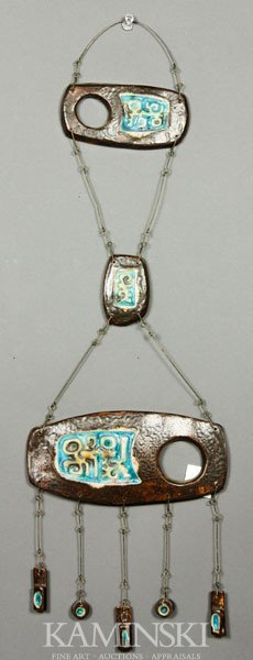Israel Hanging Mobile, Pottery: Israel 1960's glazed pottery hanging mobile.