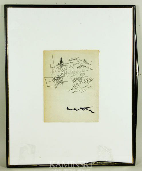 Matta, Ink Drawing: Roberto Matta (South American Artist, 1911-2002), Ink Drawing on paper, signed lower right, 8 7/8" x 6 7/8", 20" x 16 1/8" (frame).