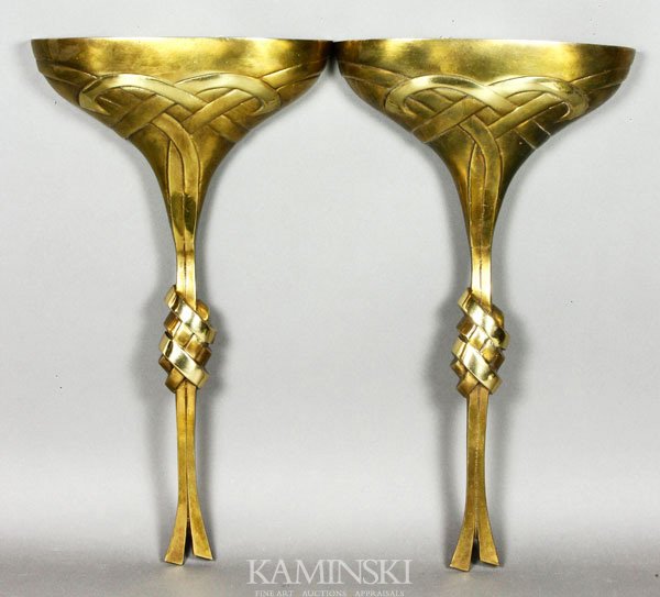 Francesco Ciani, 2 Hand Made Italian Light Fixtur: Francesco Ciani, Lot of two hand made Italian Brass light fixtures, includes original shipping documentation, 17”h x 9 ½”w.