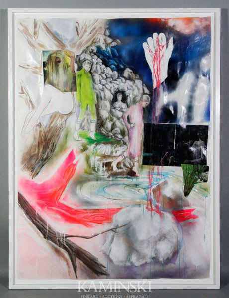 Kolk, Collage & Mixed Media: Douglas Kolk (American, b. 1963), "We Followed Grandma to her Grave", collage and mixed media on paper, 2006, 65" x 47 1/2", 71" x 52" (frame).