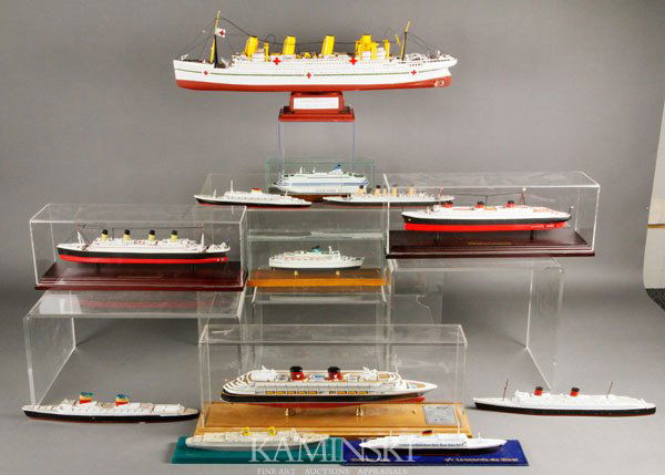 Collection of Assorted Small Ship Models: Collection of assorted small ship models to include Olympic, Normandie, Disney Magic, Britannic, two Leonardo da Vinci, United States, Deutschland, Albatros, Silja Europa, Nieuw Amsterdam, Titanic and
