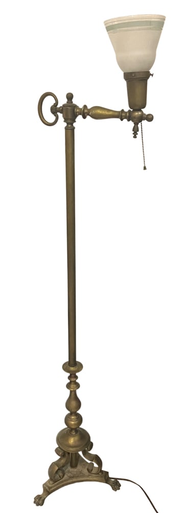 Hubley Brass Floor Lamp with Shade: Hubley brass floor lamp, signed on base #891A, 57" H. With shade. Provenance: Sarasota, Florida collection.