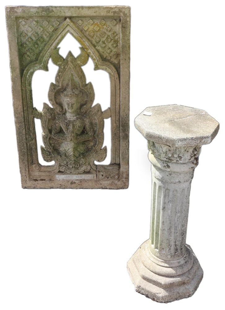 Siam Stone Wall Plaque with Pedestal: Siam stone wall plaque with pedestal. Provenance: Cambridge, Massachusetts collection.