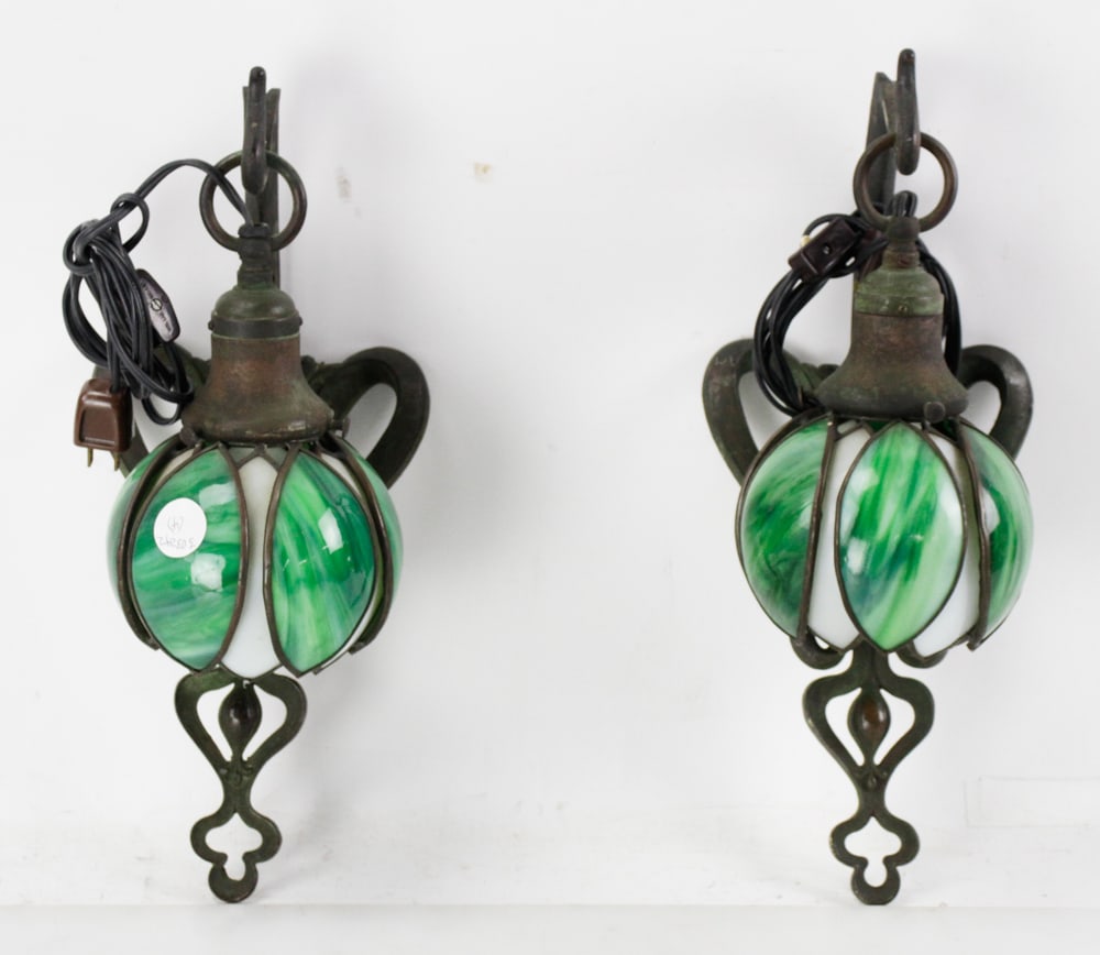 Pair of Bronze Wall Brackets with Hanging Lamps (1 of 7)