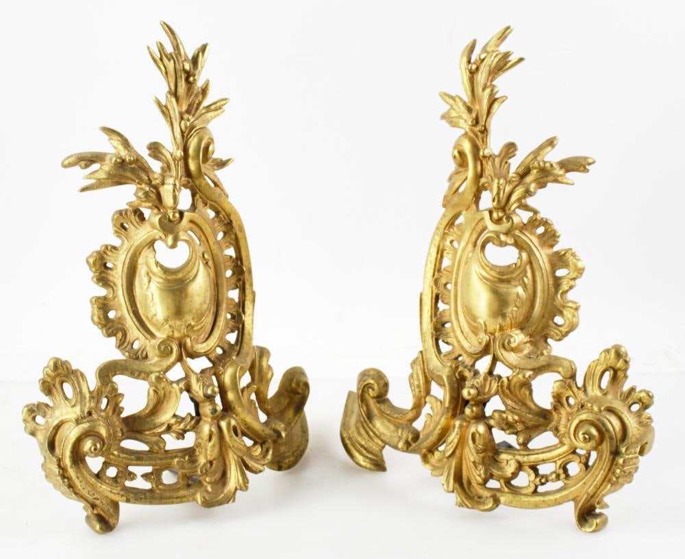 Pair of 19thC French Gilt Fireplace Chenets (1 of 8)