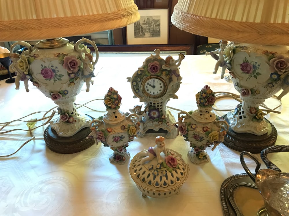 Lot of Clock, Lamps, Urns, Dish (1 of 11)