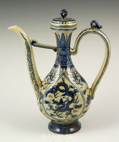 Chinese Blue and White Wine Pot: Blue and white wine pot, China, 11" h.