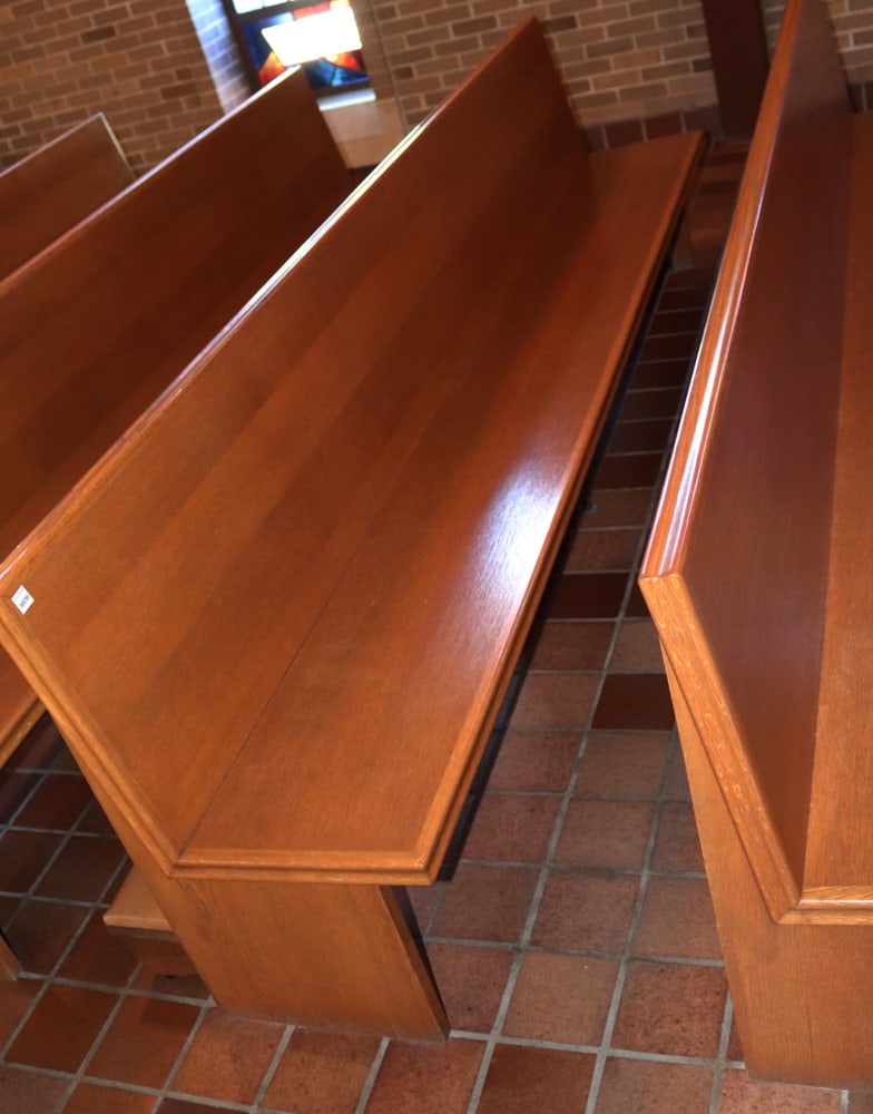 Solid Oak Church Pew with Attached Kneelers (1 of 5)