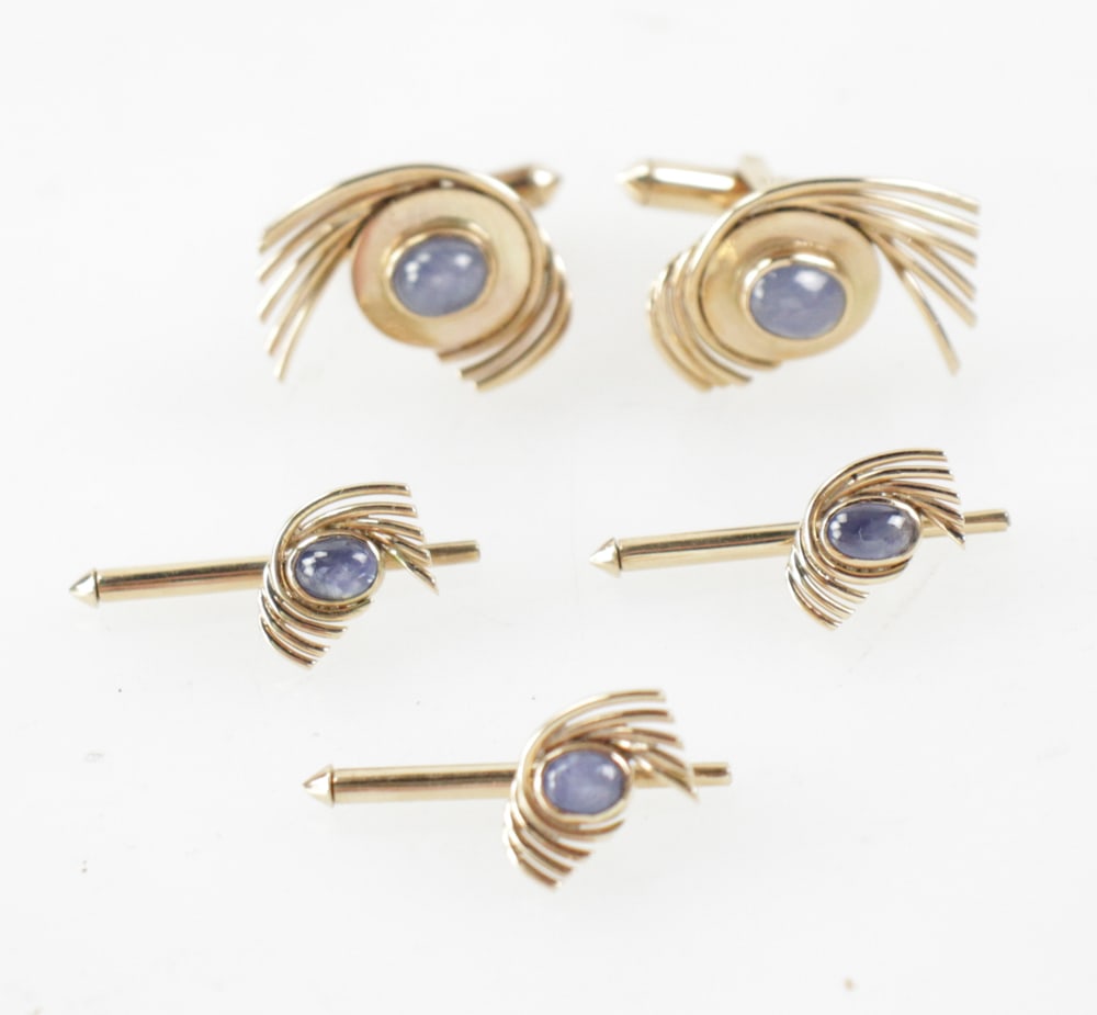 Men's 14k Gold Cufflinks and Studs, Blue Star Sapphire (1 of 4)
