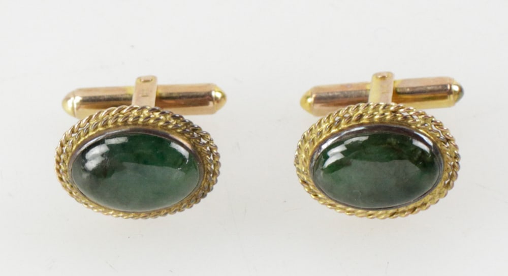 Men's 14k Gold and Jade Cufflinks (1 of 4)
