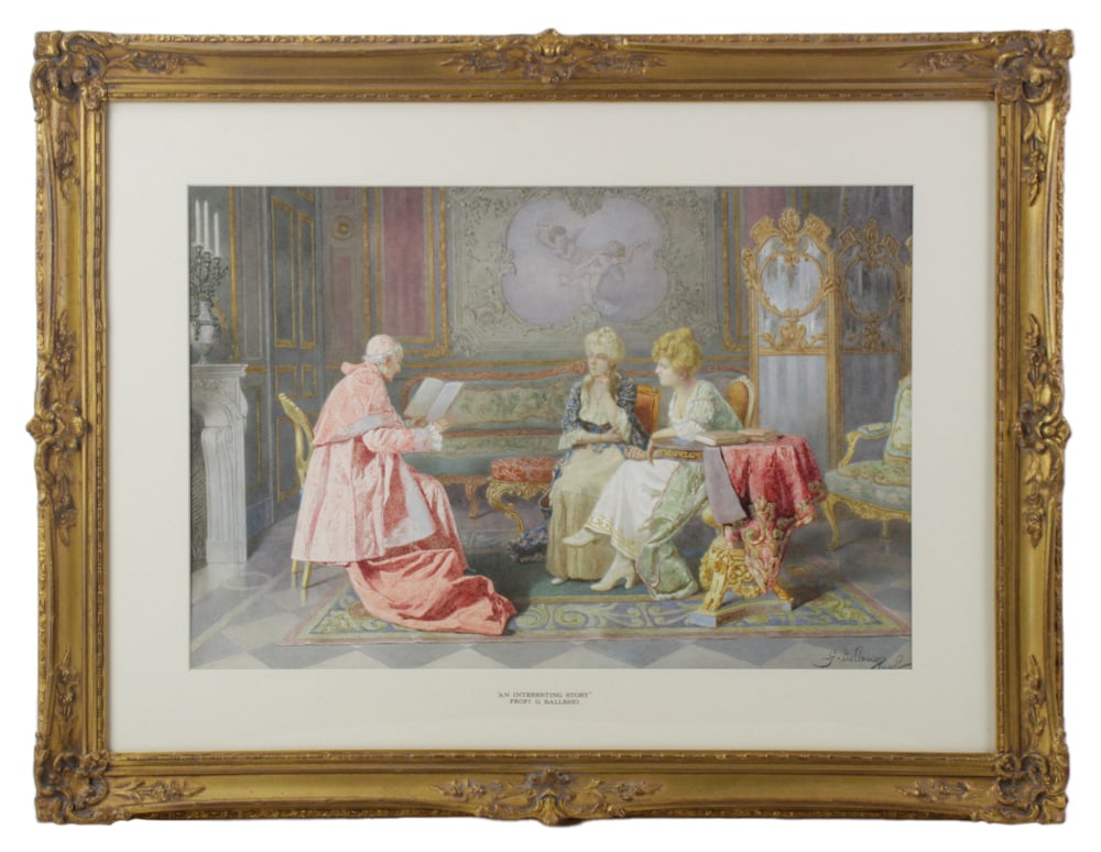 G. Ballesio, An Interesting Story, Watercolor Gouache: G. Ballesio, "An Interesting Story", watercolor and gouache on paper, signed and inscribed "Tivoli" L/R, 14" x 20 3/4" (sight). Provenance: From the Orson and Dianne Clay Family Trust, Bountiful, Utah