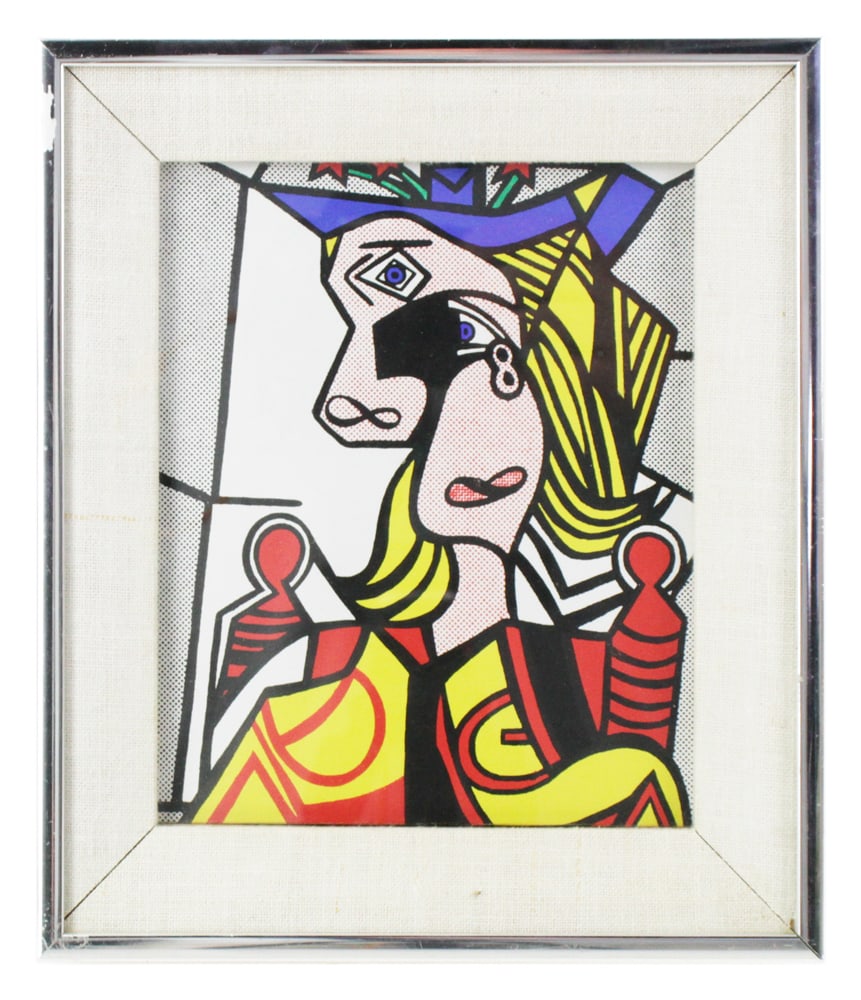 Roy Lichtenstein Woman with Flowered Hat, R. Pettibone: Richard Pettibone, "Roy Lichtenstein Woman with Flowered Hat 1963", acrylic and silkscreen on canvas, 44/100, signed and dated verso "R. Pettibone 1970", 7" x 6", framed 10" x 8". Provenance: Estate o