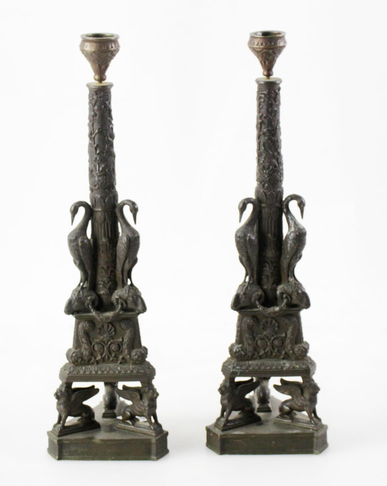 Pair of 19thC Grand Tour Bronze Candlesticks (1 of 7)