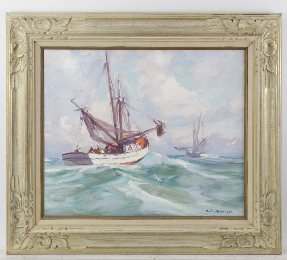 Emile A. Gruppe, Dry Tortugas, Oil on Canvas: Emile A. Gruppe (American, 1896-1978), "Dry Tortugas", oil on canvas, signed L/R, titled verso, 20" x 24", framed 28" x 32". Provenance: Hamilton, Massachusetts collection.
