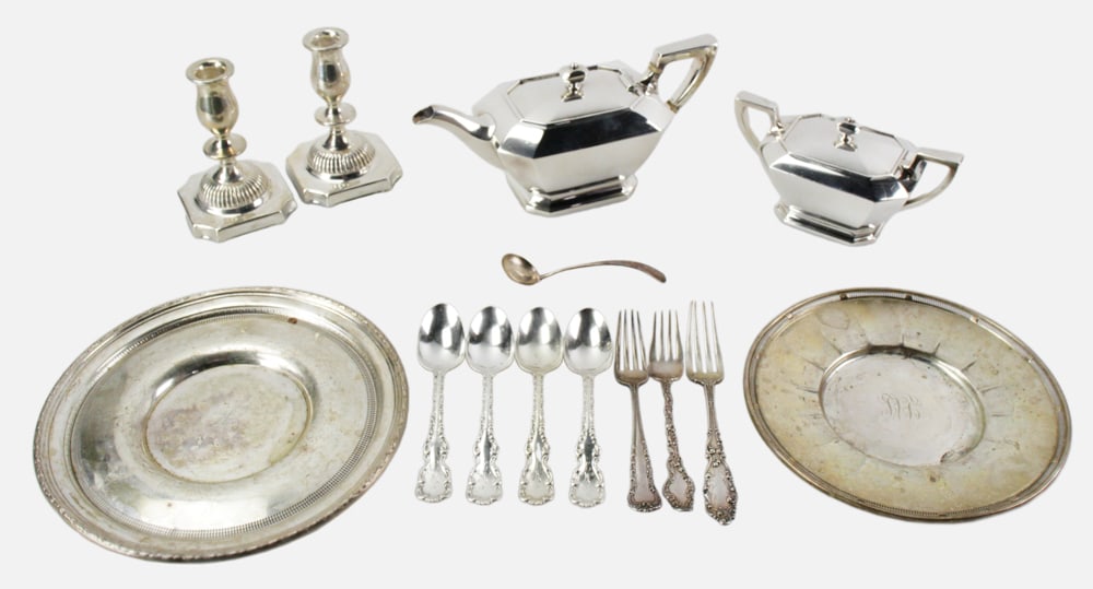 Sterling Tea Set, Candlesticks, Plates, Flatware (1 of 20)