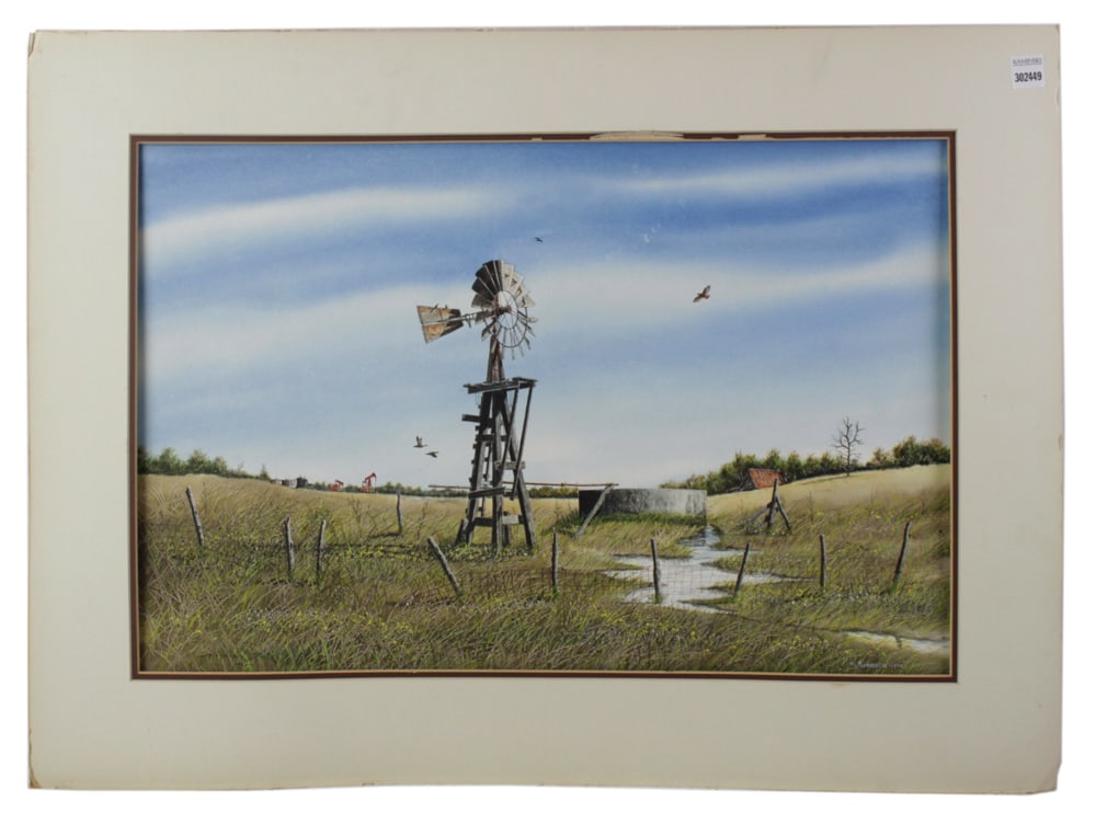 Al Richardson, Windmill in Oil Field, Watercolor (1 of 8)