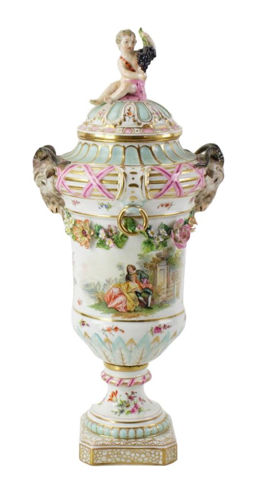 Late 19thC German Dresden-style Covered Vase (1 of 14)