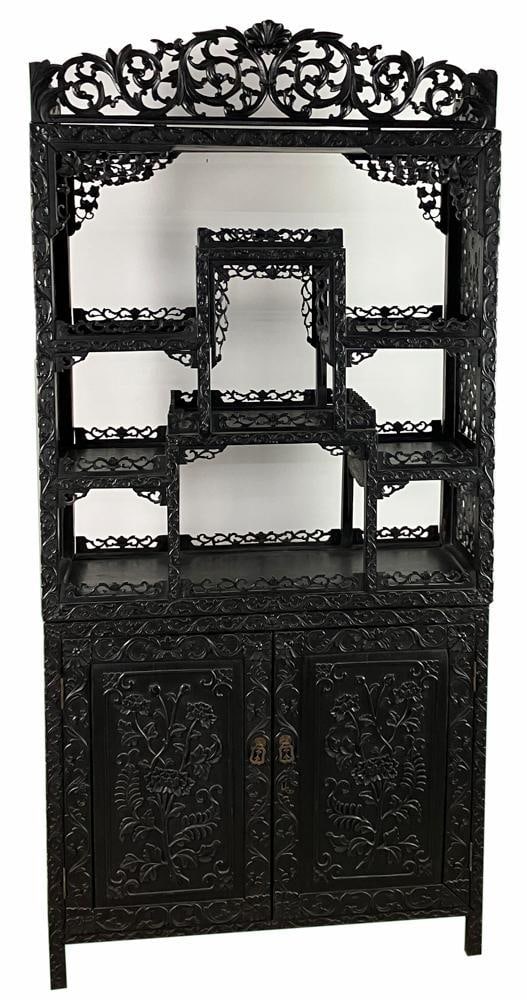 A Large and Rare Chinese Export Hardwood Display Cabinet (1 of 9)