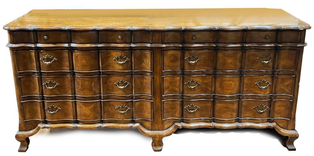Custom Dutch-style Walnut Dresser: Custom Dutch-style walnut chest/dresser, 33" H x 72" L x 22" D. Good condition. Provenance: Palm Beach, Florida estate.