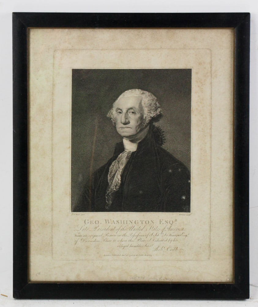 George Washington, Stipple Engraving After Stuart: George Washington, dated 1798 by Gilbert Stuart, stipple engraving by William Nutter, overall 17 1/2" x 14 1/2". Provenance: Hamilton, Massachusetts collection.