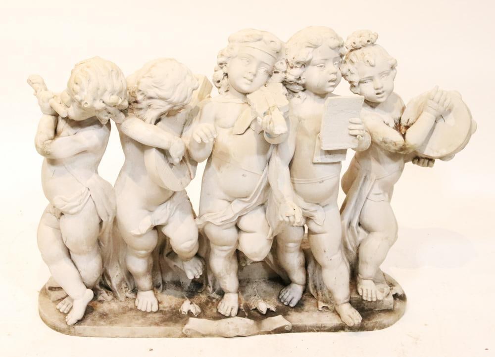 Sculpture of Children Playing Instruments: Sculpture of (5) children playing instruments and singing, 24" H x 34" W x 14" D. Provenance: Southern Connecticut collection.