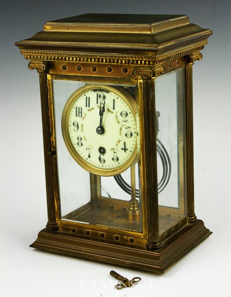 Brass "Boston" Clock: Brass clock, labeled "Boston Clock", 10 1/4"h x 7 1/2"w x 5 5/8"d.