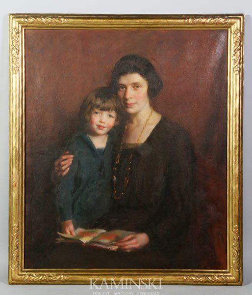 Hoffman, Boston School Woman and Child: Irwin D. Hoffman (American Artist, 1901-1989), Boston school portrait of a woman and child, signed lower right "Irwin D. Hoffman 1922", Copley Society label, hand carved and signed Thulin frame also d