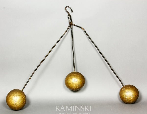 Pawn Broker Trade Sign: Pawn broker trade sign, iron and gilded balls, 23 x 18 h.