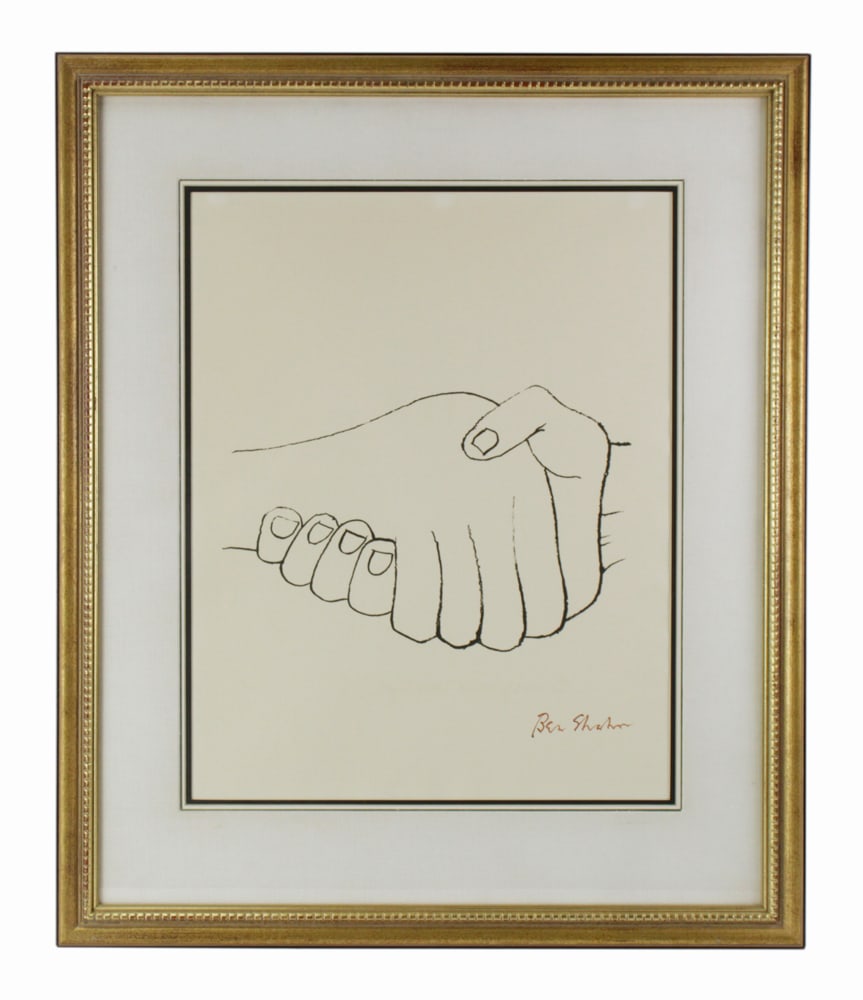 Ben Shahn, Unexpected Meetings, Print: Ben Shahn (1898-1989), unexpected meetings, print, signed, 24" x 20", framed 33" x 29". Provenance: San Diego, California collection.