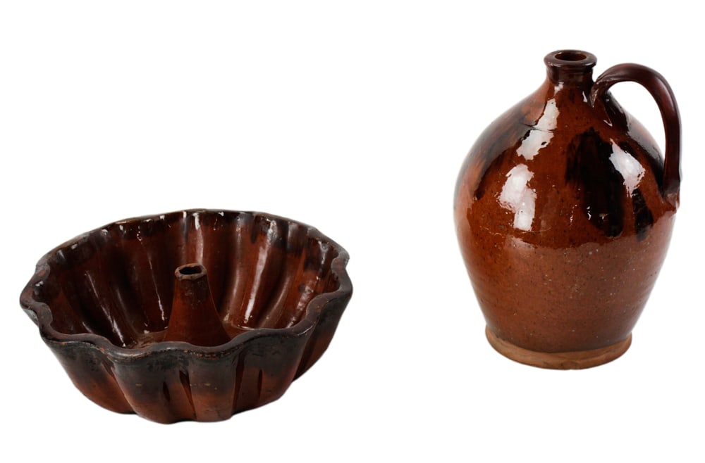 19thC Redware Jug and Bundt Cake Mold (1 of 9)