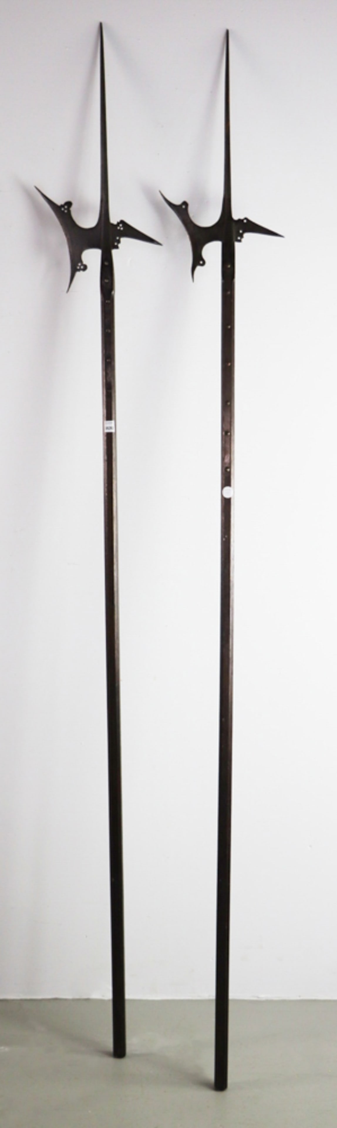 Matching Pair of Halberds, Walnut and Fine Steel: Matching pair of halberds, walnut shaft, fine steel, with illegible circle mark, 98". Provenance: Hyannisport, Massachusetts collection.