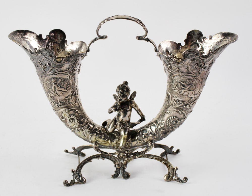 Ornate Silver Renaissance Revival Double Vase (1 of 14)