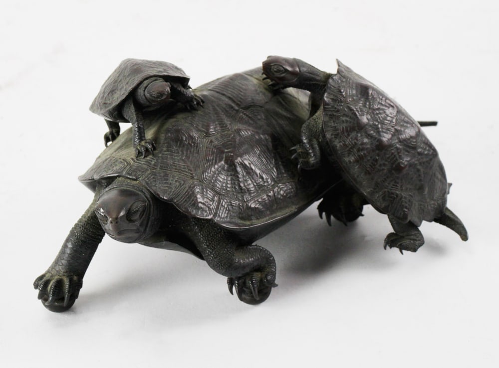 Japanese Late 19thC Bronze Grouping of Three Turtles (1 of 6)