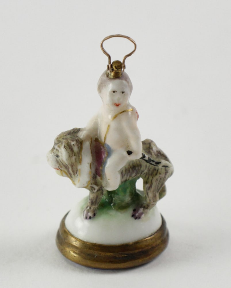 Antique Miniature Porcelain Figure on Tiger, Fob (1 of 5)