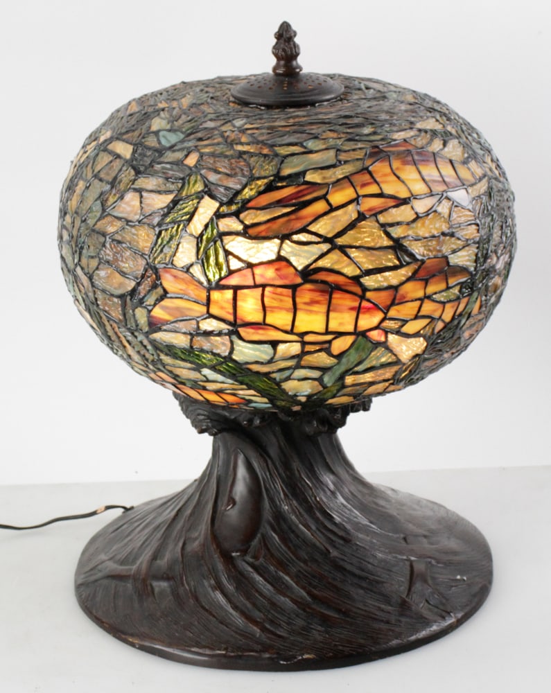 Vintage Bronze Lamp with Stained Glass Globe Shade (1 of 14)