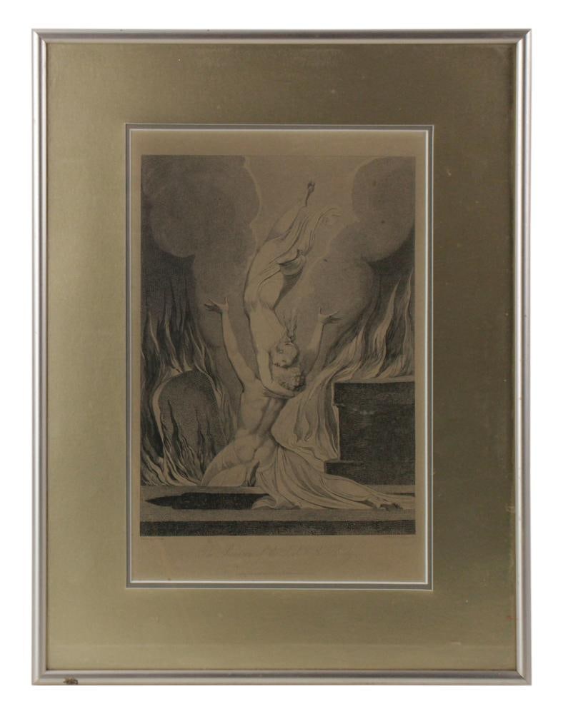 William Blake, Reunion of the Soul and the Body: William Blake, "The Reunion of the Soul & the Body", London, published March 1st 1813 by R. Ackermann, Strand, 11 1/2" x 7 1/2", framed 16" x 12". Provenance: Marblehead, Massachusetts collection.