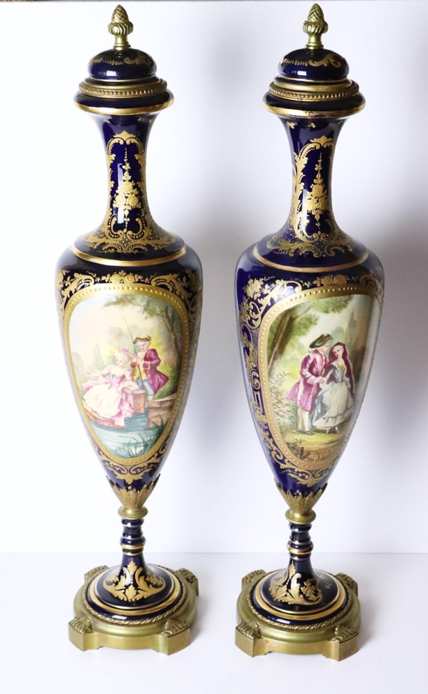 Pair of Late 19thC French Sevres Covered Urns (1 of 9)