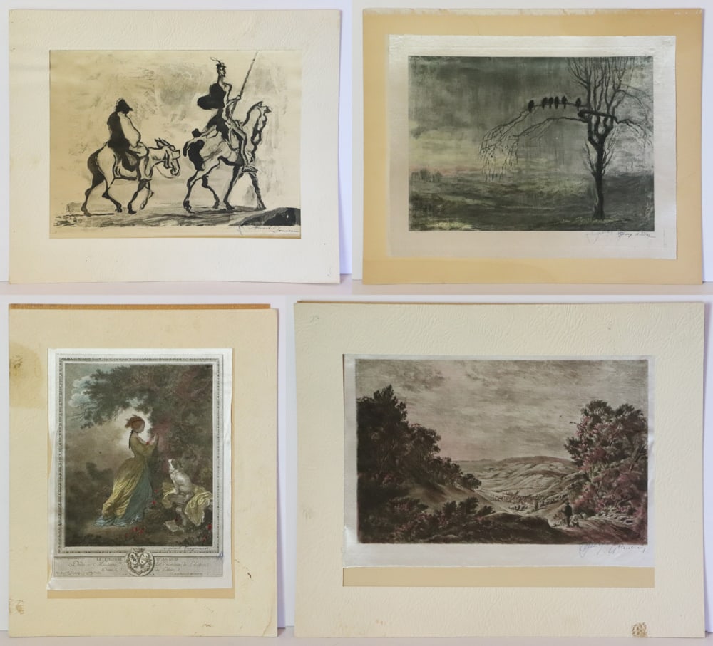Assorted Prints on Silk: Assorted prints on silk, matted 17" x 20", (4) total.