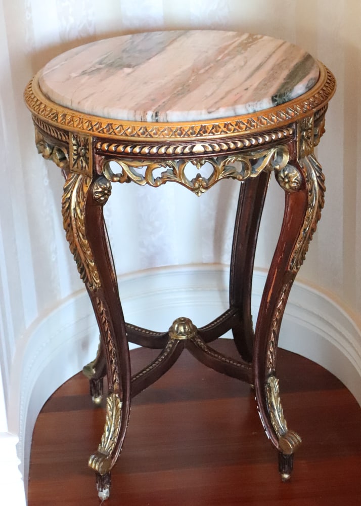 French Regency-style Gold Leaf Marble-Top Table (1 of 5)