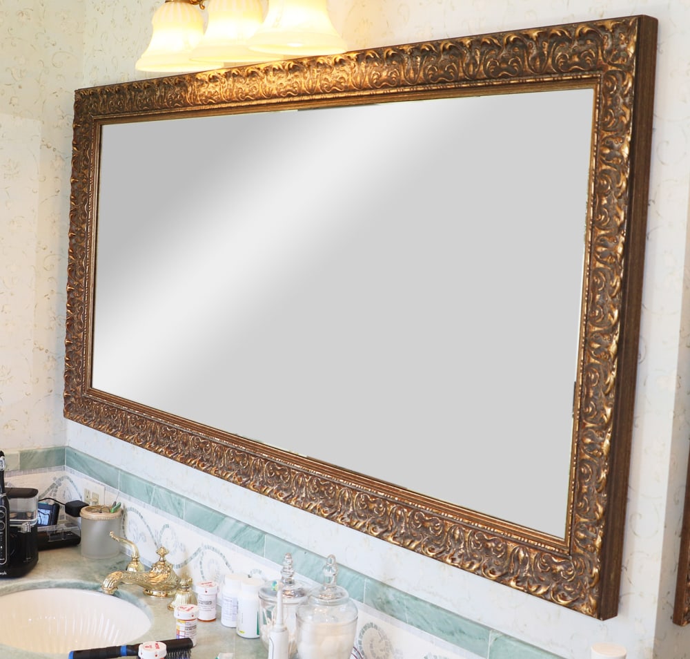 Gold Leaf Mirror: Gold leaf mirror, 33" H x 66" L.