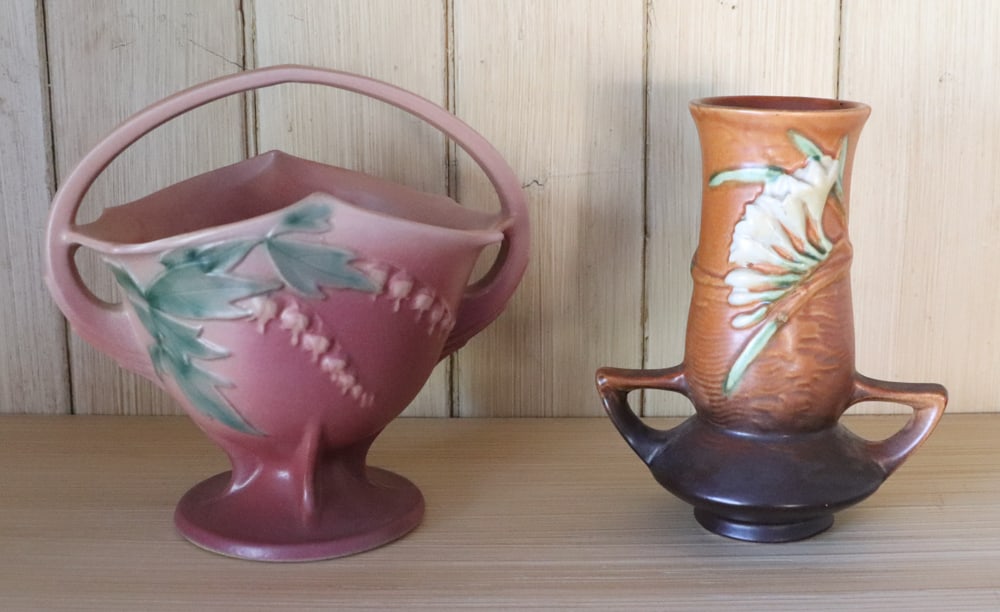 Roseville Handled Basket and Vase (1 of 9)
