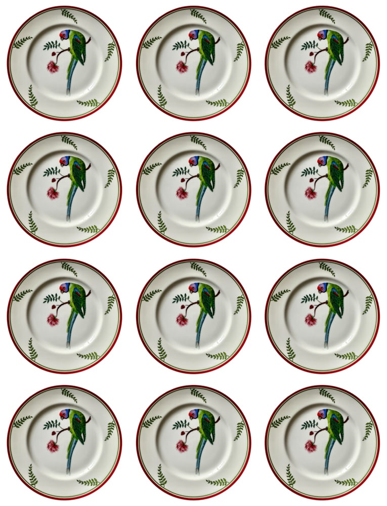 Set of Lynn Chase "Parrots of Paradise" Plates: Set of (12) Lynn Chase "Parrots of Paradise" 8" plates.